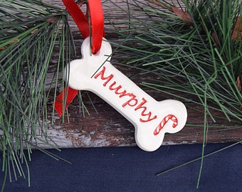 Personalised Small (6cm x 2.75cm) Dog Bone Christmas Decoration, Bespoke Dog Bone, Dog Christmas tree decoration, Named Dog decoration