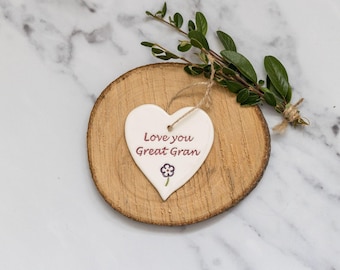 Handmade Ceramic Heart, Love You Great Gran, Gift