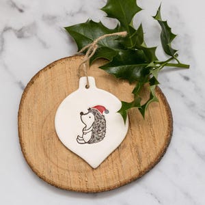 Hedgehog with Santa Hat, Handmade ceramic Hedgehog Christmas decoration, Gift for Hedgehog lover, Hedgehog Xmas bauble