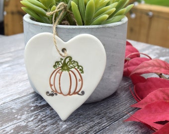 Handmade ceramic Pumpkin heart decoration