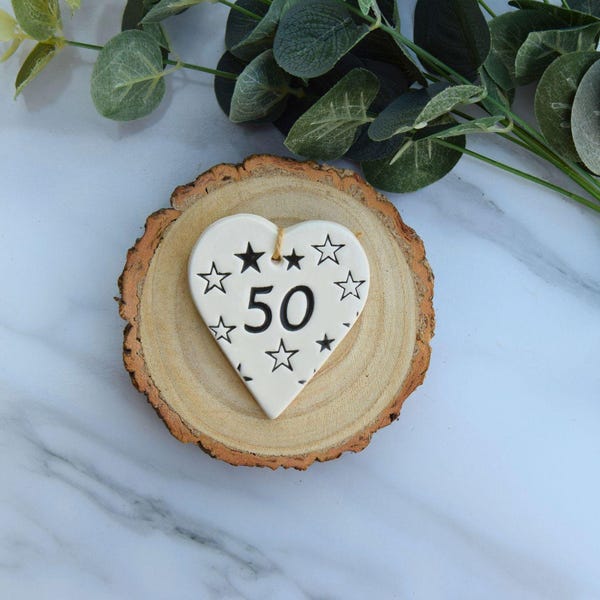 50, Handmade ceramic 50th Birthday heart, Ceramic Birthday gift, Birthday present for a 50 year old, 50th Gift