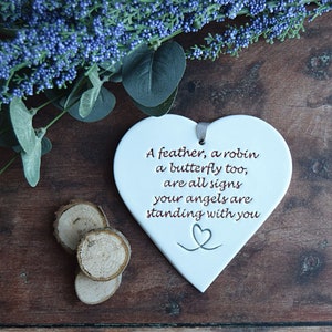 A feather, a robin a butterfly too, all are signs your angels are standing with you, Memorial gift, Handmade ceramic Gift