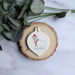 Handmade ceramic Polar Bear Christmas tree decoration
