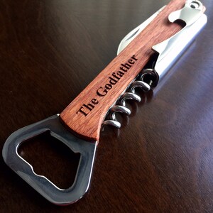 Engraved Wood & Stainless Steel Corkscrew Bottle Opener Knife Groomsman Best Man Father Brother Wedding Gift