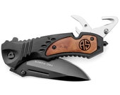 Monogram Engraved Tactical Rescue Knife Seat Belt Cutter Bottle Opener Glass Breaker Pocket Folding Groomsman Best Man Father Wedding