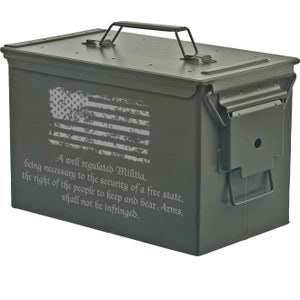 American Flag Grunge .50 Cal or .30 Cal Caliber Ammo Can Storage Box Father Dad Gift 2nd Amendment Right To Keep And Bear Arms American Flag