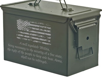 American Flag Grunge .50 Cal or .30 Cal Caliber Ammo Can Storage Box Father Dad Gift 2nd Amendment Right To Keep And Bear Arms American Flag