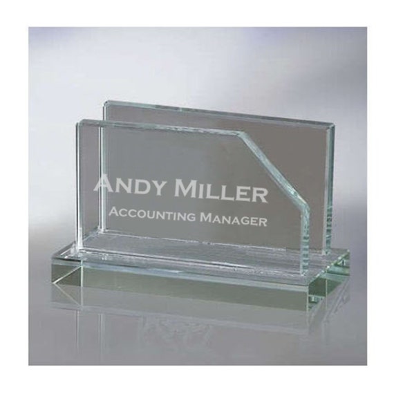 Engraved Glass Business Card Holder For Office Desk Etsy