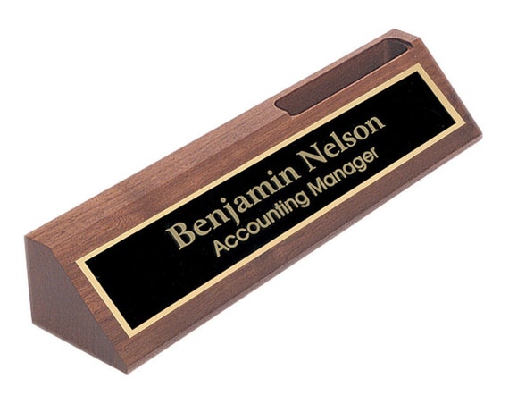 Business Card Holder for Desk with Personalized Etched Name Plate