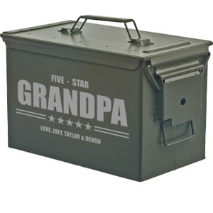 Personalized Engraved .50 Cal or .30 Cal Caliber Ammo Can Storage Box 5 Star Grandpa Gift Dad Grandfather