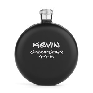 Engraved 5oz Matte Black Stainless Steel Round Hip Flask Personalized Custom Groomsman Best Man Wedding Gift
