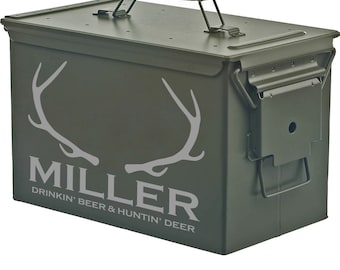 Personalized Engraved .50 Cal or .30 Cal Caliber Ammo Can Storage Box Deer Antlers Drinking Hunting Gift Box Wedding Father Dad Friend Gift