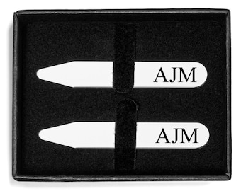 Personalized Collar Stays Set in Gift Box Engraved Custom Groomsman Best Man Groom Dad Father Gentleman Gift