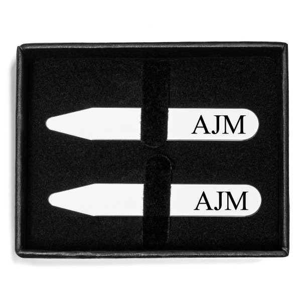 Personalized Collar Stays Set in Gift Box Engraved Custom Groomsman Best Man Groom Dad Father Gentleman Gift