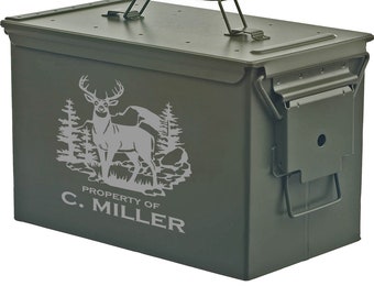 Personalized Engraved .50 Cal or .30 Cal Caliber Ammo Can Storage Box Deer Hunting Camping Groomsmen Gift Wedding Father Dad Grandfather