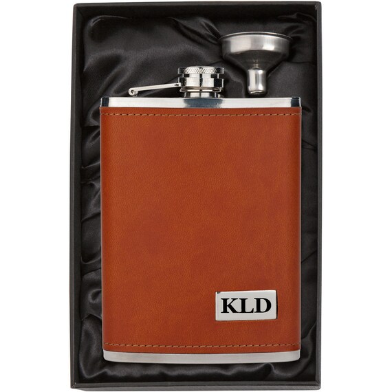 Leather Wrapped American Flag Flask Gift Set – 8 Oz Stainless Steel Flask With 2 Shots, Funnel & Gift Box