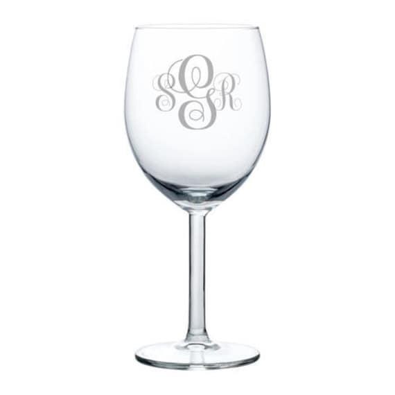 Custom Engraved Fancy Monogram Personalized Wine Glass Glasses Etsy