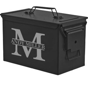 Matte Black Personalized Engraved .50 Cal or .30 Cal Caliber Ammo Can Storage Box Initial Groomsmen Gift Box Wedding Father Dad Gift