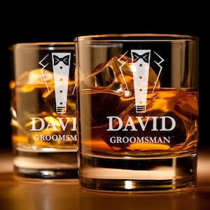 Custom Engraved Personalized Rocks Whiskey Glass Groomsman Wedding Best Man Bridesmaid Father Gift Wedding Tuxedo