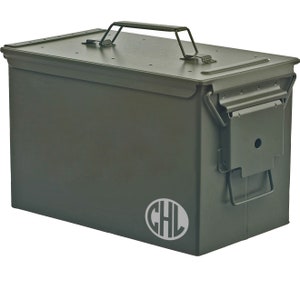Monogram Personalized Engraved .50 Cal or .30 Cal Caliber Ammo Can Storage Box Groomsmen Gift Box Wedding Groom Father Dad Grandfather Gift