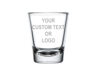 Engraved Personalized 2 oz Shot Glass With Your Custom Text or Logo Wedding Favors Promotional Giveaway Party Favors Corporate Gifts