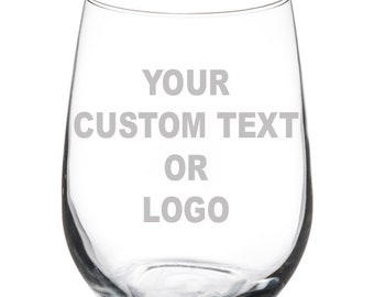 36 Engraved Personalized 17 oz Stemless Wine Glass With Your Custom Text or Logo Wedding Favors Promotional Giveaway 36 Glasses