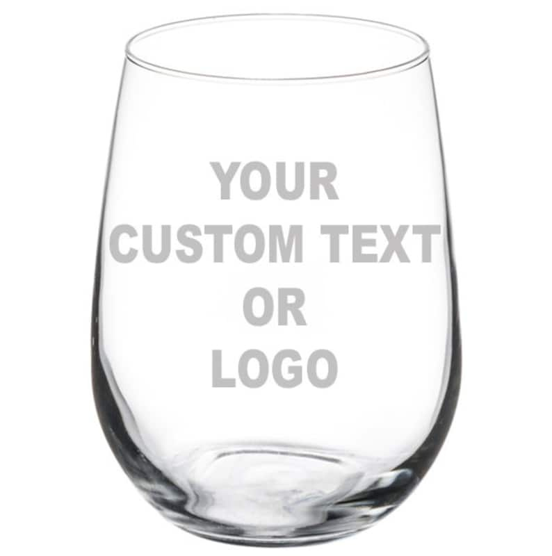 36 Engraved Personalized 17 oz Stemless Wine Glass With Your Custom Text or Logo Wedding Favors Promotional Giveaway 36 Glasses image 1