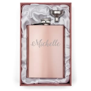 Engraved 8oz Rose Gold Stainless Steel Hip Flask & Funnel Gift Box Personalized Custom Wedding Bridesmaid Bride Maid of Honor Birthday Gift
