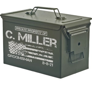Personalized Engraved .50 Cal or .30 Cal Caliber Ammo Can Storage Box Groomsmen Gift Box Wedding Groom Father Dad Grandfather Friend Gift
