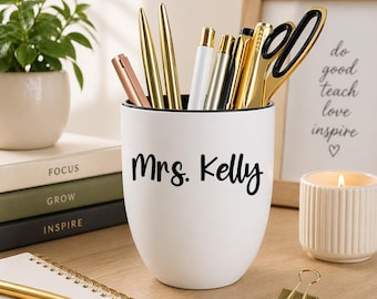 Pen Pencil Holder Custom Teacher Name Personalized Custom Teacher Gift Desk Organizer
