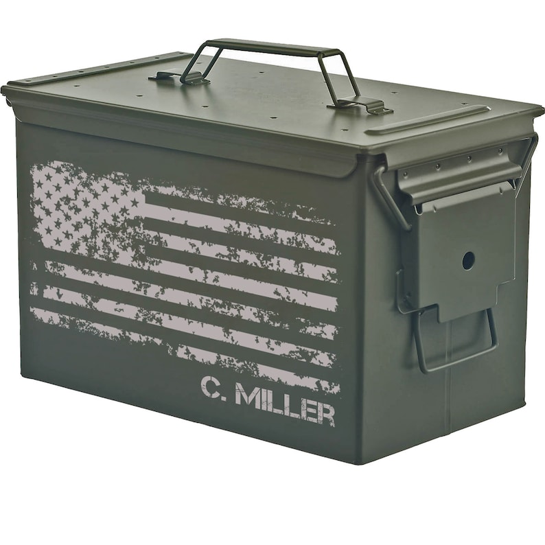Personalized Engraved .50 Cal or .30 Cal Caliber Ammo Can Storage Box American Flag Groomsmen Gift Wedding Groom Father Dad Grandfather image 1