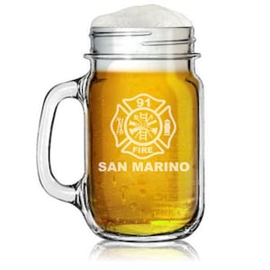 Fire Department Maltese Custom Fire Station Firefighter Mason Jar Glass Mug Handle Custom Personalized Engraved Gift