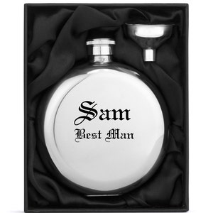 Engraved 5oz Stainless Steel Round Hip Flask Funnel Gift Set Box  Personalized Custom Groomsman Best Man Wedding Gift