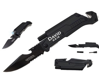 Engraved LED Tactical Rescue Knife Personalized Gift Men Boyfriend Father's Day Dad Groomsman Wedding Law Enforcement Firefighter Husband