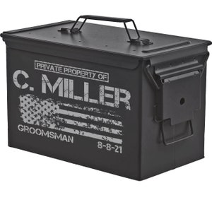 Matte Black Personalized Engraved .50 Cal or .30 Cal Caliber Ammo Can Storage Box Groomsmen Gift Box Wedding Groom Father Dad Friend Gift
