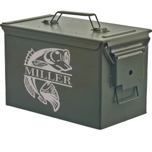Personalized Engraved .50 Cal or .30 Cal Caliber Ammo Can Storage Box Bass Fish Groomsmen Gift Box Wedding Groom Father Dad Friend Gift