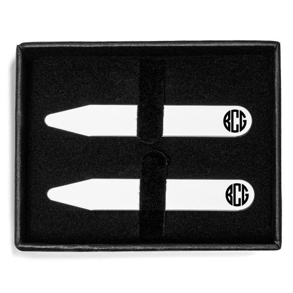 Personalized Collar Stays Set in Gift Box Monogram Engraved Custom Groomsman Best Man Groom Dad Father Gentleman Gift