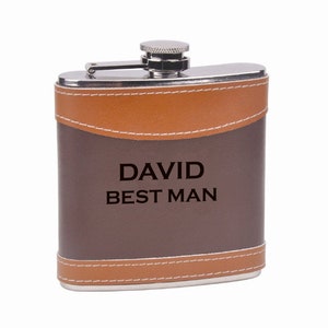Engraved 6oz Genuine Leather Wrapped Stainless Steel HIp Flask Personalized  Custom