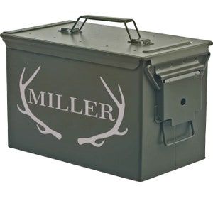 Personalized Engraved .50 Cal or .30 Cal Caliber Ammo Can Storage Box Antlers Groomsmen Gift Box Wedding Groom Father Dad Friend Gift