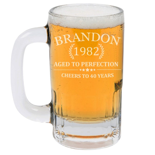 Beer Mug Glass Stein Custom Personalized Engraved Birthday Gift Cheers To Years 21st 30th 35th 40th 50th 60th 70th 80th Birthday