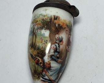 Antique French Porcelain Tonacco Pipe Bowl Tip Vintage Romantic Scene