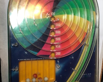 SALE Vintage Retro Spin A Roo Pin Desktop Ball Game Wolverine Toy Psychedelic Rainbow Design 1970s