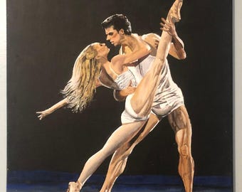 Original Fine Art Painting Pas de Deux Roberto Bolle Melissa Hamilton Royal Opera Ballet Acrylic On Canvas Realism