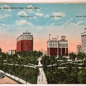 Pair Antique Detroit Michigan Postcard FORD Motor Co Postcard Factory Plant Skyscrapers Kresge Whitney Building Vintage Ephemera