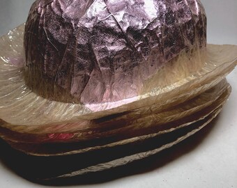 Vintage Kids Birthday Party Hats Bowler Style Hot Pink Lavender Crinkle Foil Plastic Costume Bob Fosse Dance Style