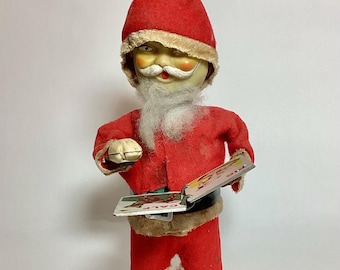 Antique 1950s Santa Claus Reading Windup Mechanical Toy with Book