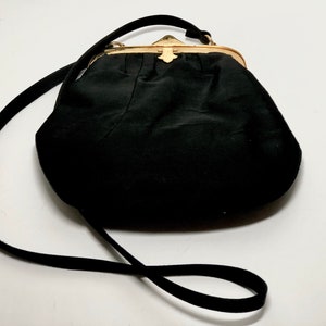 SALE Vintage Black Silk Rodo Purse Italian Evening Bag Gold Tone Brass Frame & Clasp 1960s