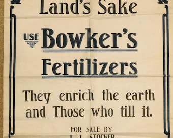 Vintage Farmhouse Hamlin PA Bowker's Fertilizer Heavy Paper or Barkcloth Farm Advertising Print Poster J T Stocker