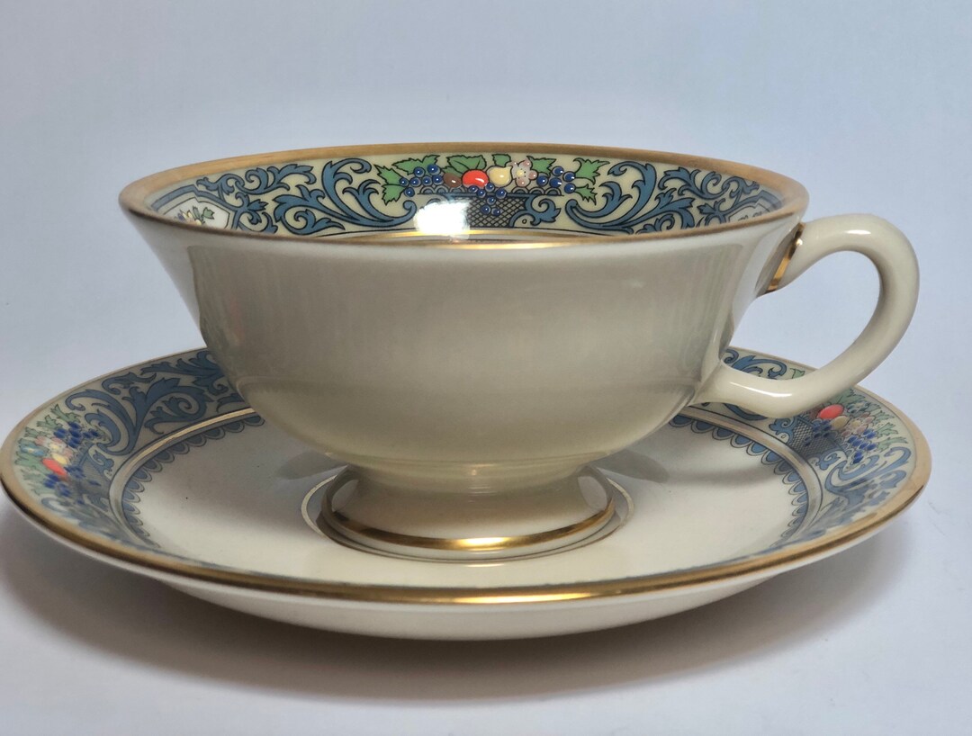 Vintage Lenox Autumn Teacup or Coffee Cup With Saucer Blue & off White