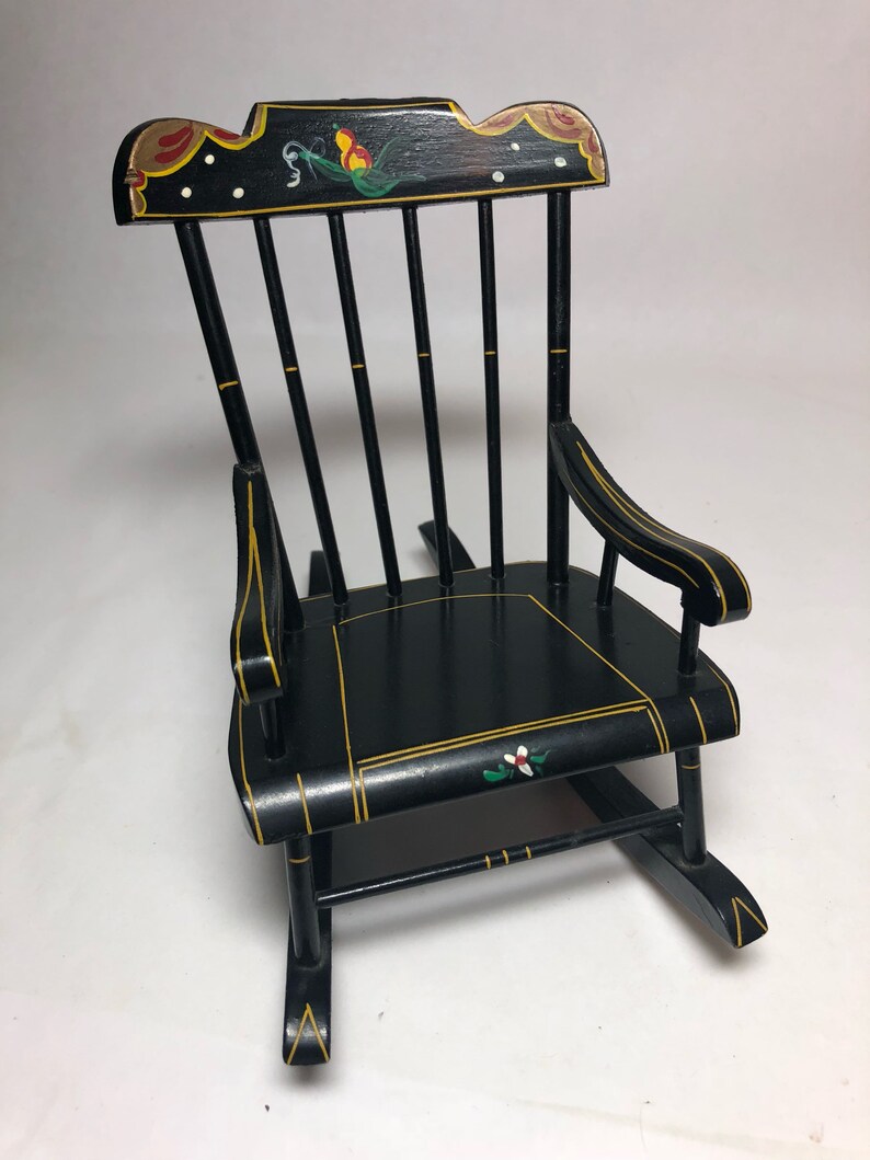 Sale Vintage Folk Art Rocking Chair Pa Dutch Handpainted Black Etsy